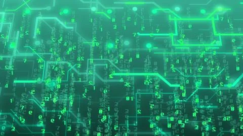 Abstract technology concept with numbers and circuit board imitation on a gre Stock Illustration