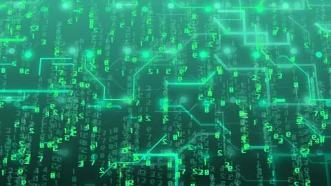 Abstract technology concept with numbers and circuit board imitation on a gre 스톡 일러스트