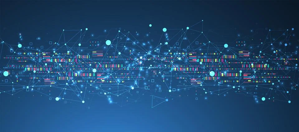 Abstract technology concept with plexus effect. Circuit board, high computer  Stock Illustration