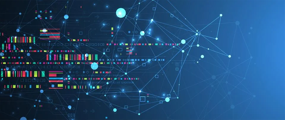 Abstract technology concept with plexus effect. Circuit board, high computer  Stock Illustration