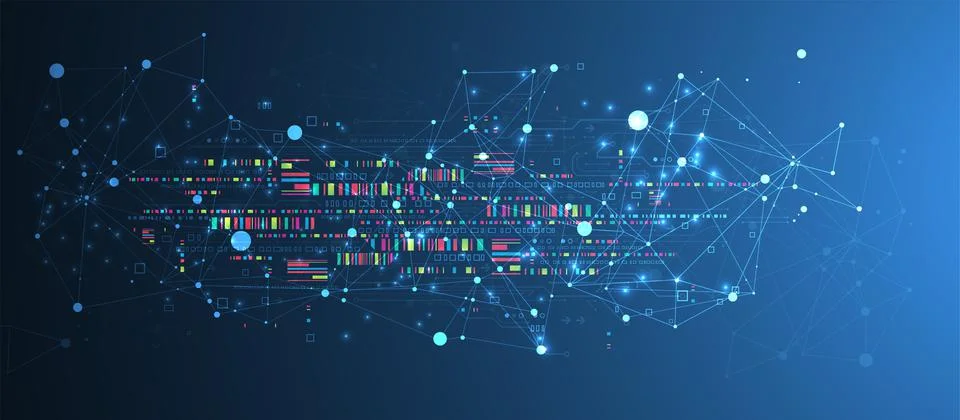Abstract technology concept with plexus effect. Circuit board, high computer  Stock Illustration