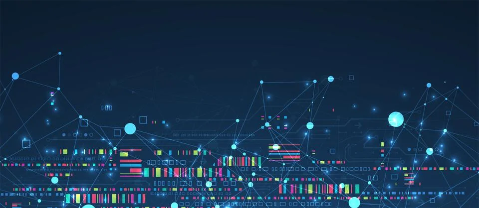 Abstract technology concept with plexus effect. Circuit board, high computer  Stock Illustration