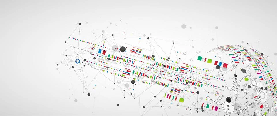 Abstract technology concept with plexus effect. Circuit board, high computer  Stock Illustration