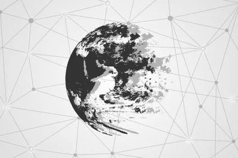 Abstract technology concept world and digital link connection hi tech on gray Stock Illustration
