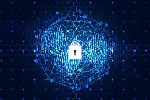 Abstract technology concept world digital link cyber security on hi tech Stock Illustration