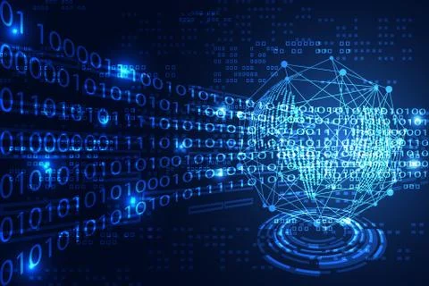 Abstract technology concept world digital link binary on hi tech blue Stock Illustration
