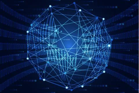 Abstract technology concept world digital link and binary hi tech on blue Illustrazione stock