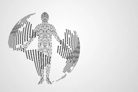 Abstract technology concept World digital link map dot and human digital Illustrazione stock