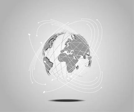 Abstract technology concept world digital link on hi tech white gray Illustration