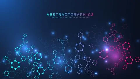 Abstract technology connect background lines and dots with hexagons. Modern Stock Illustration