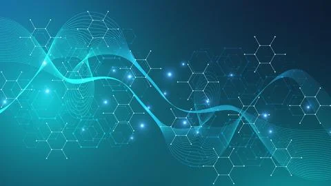 Abstract technology connect background lines and dots with hexagons. Modern Stock Illustration