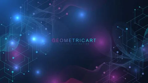 Abstract technology connect background lines and dots with hexagons. Modern Stock Illustration