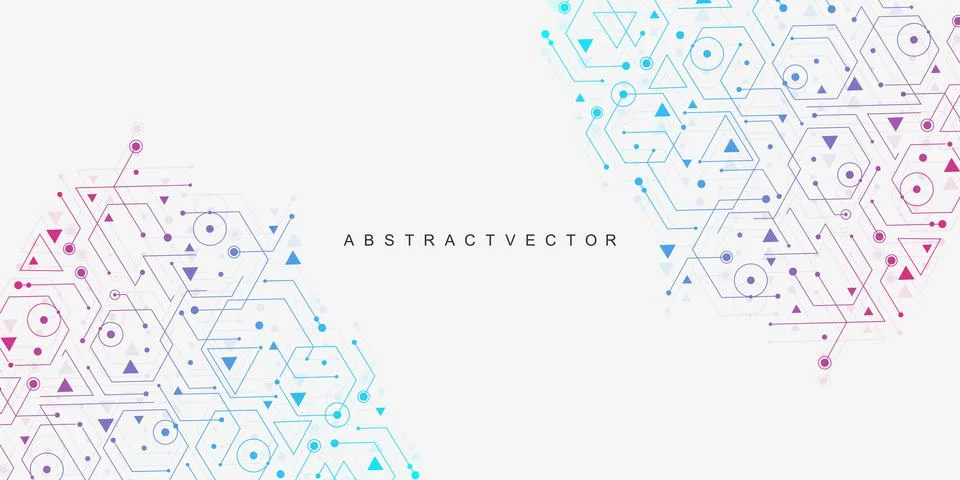 Abstract technology connect background lines and dots with hexagons. Modern Stock Illustration