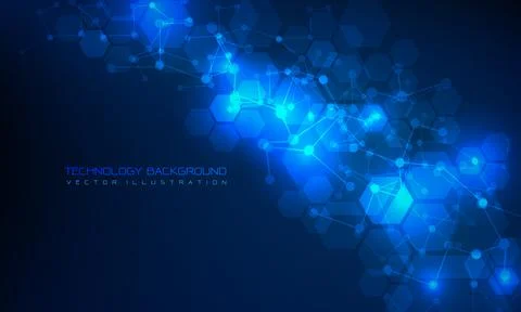 Abstract technology connect blue polygon DNA lines dots geometric background Stock Illustration