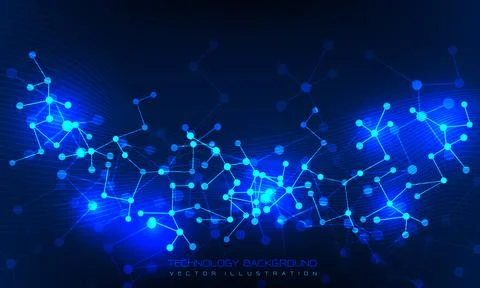 Abstract technology connect blue polygon DNA lines dots geometric background Stock Illustration