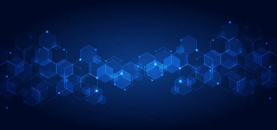 Abstract technology connect concept blue geometric hexagons pattern with glow Stock Illustration
