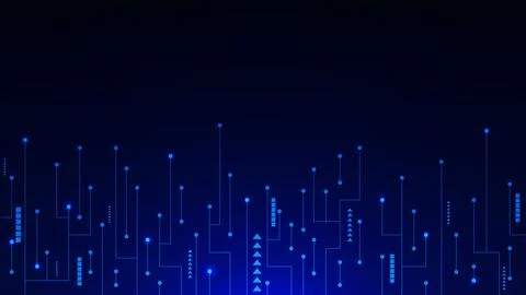 Abstract technology with connected lines dots and arrows on dark blue background Stock Illustration