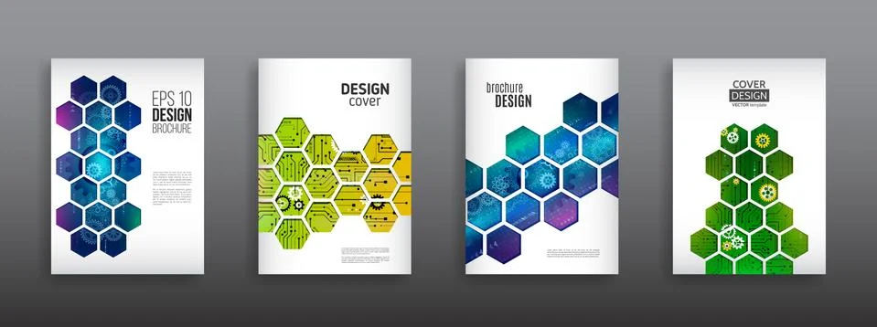 Abstract technology cover with hexagon elements. Illustrazione stock