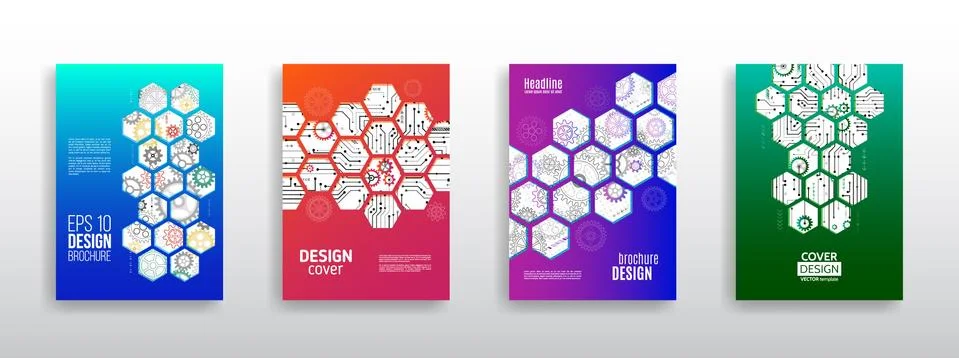 Abstract technology cover with hexagon elements. Illustrazione stock