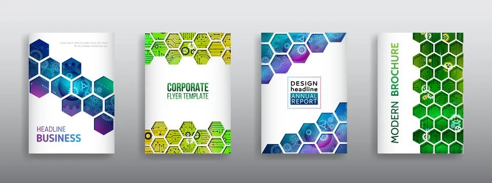 Abstract technology cover with hexagon elements. Illustrazione stock