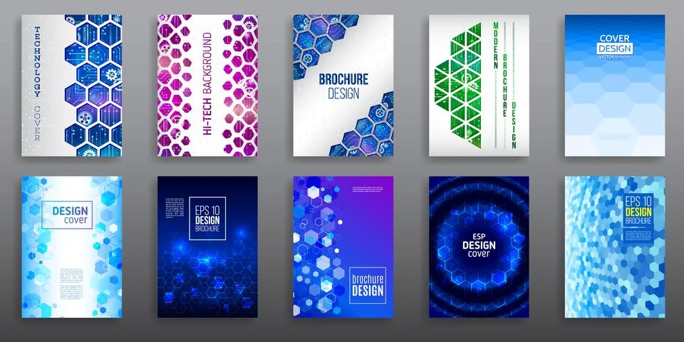 Abstract technology cover with hexagon elements. Set of High tech brochure de Stock Illustration