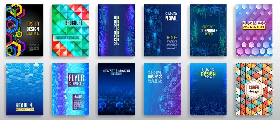 Abstract technology cover with various elements. High tech brochure design co イラスト素材