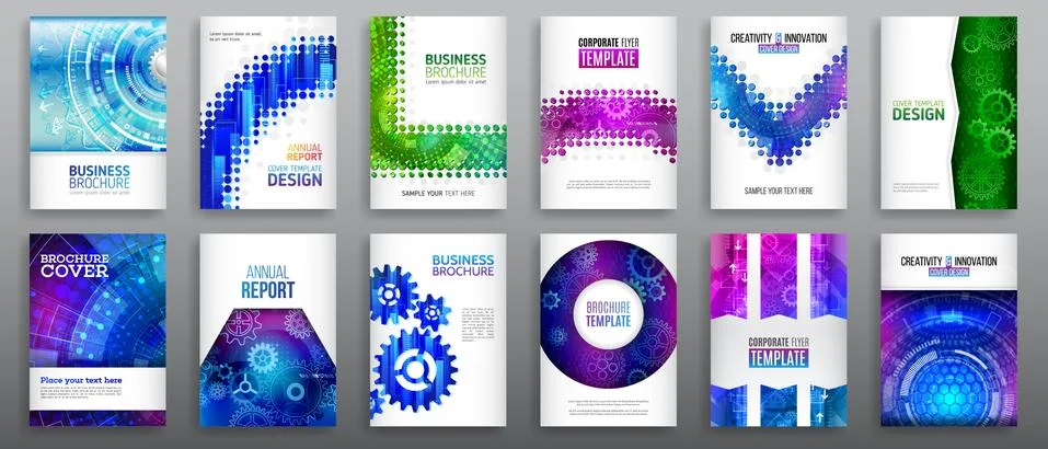 Abstract technology cover with various elements. High tech brochure design co イラスト素材