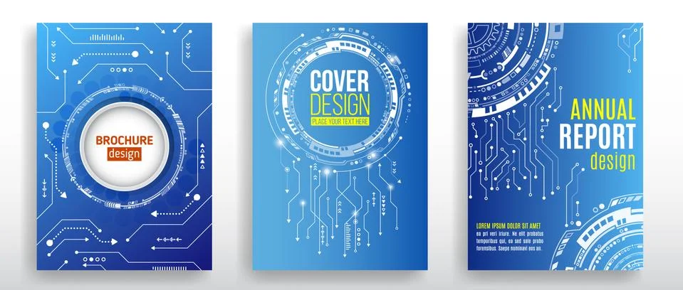 Abstract technology cover with various techno elements. High tech brochure de Stock Illustration