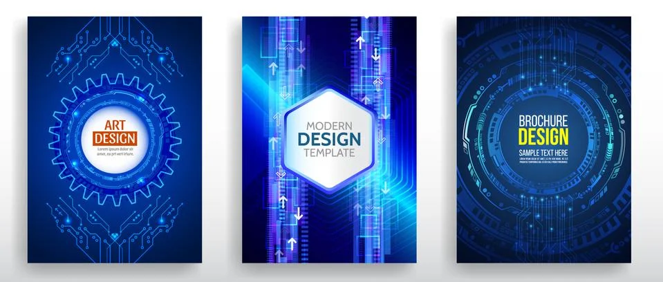 Abstract technology cover with various techno elements. High tech brochure de 스톡 일러스트