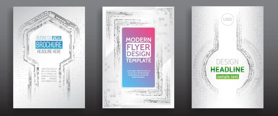 Abstract technology cover with various techno elements. High tech brochure de Illustrazione stock