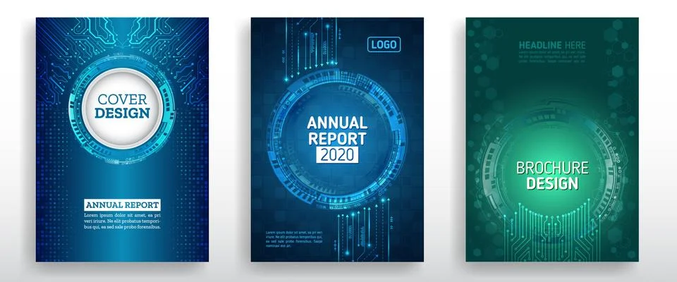 Abstract technology cover with various techno elements. High tech brochure de 库存插图