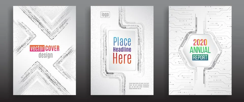 Abstract technology cover with various techno elements. High tech brochure de Illustrazione stock