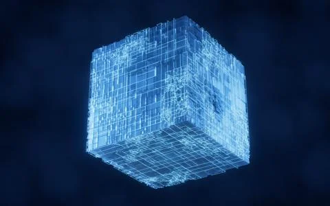 Abstract technology cube construction, 3d rendering. Illustrazione stock