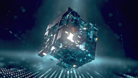 Abstract technology cube floating in space Stock Footage 280356662