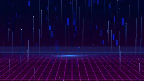 Abstract technology data flow and glowing grid, Digital cyberspace particle Stock Footage 343501707