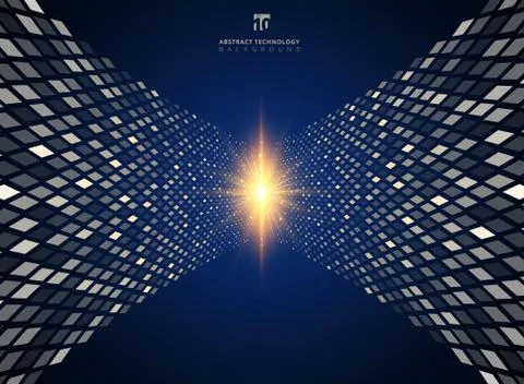 Abstract technology data sorting smart system perspective on blue background. Stockillustratie