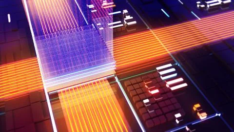 Abstract technology data transfer background Connect data to network, 3D rend Stock Illustration
