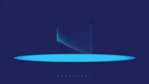 Abstract technology design featuring a glowing curved shape with dots and a.. Stockillustratie