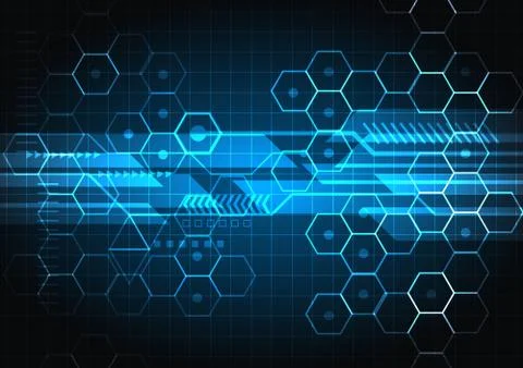 Abstract technology digital concept blue glowing geometric elements on dark b Stock Illustration