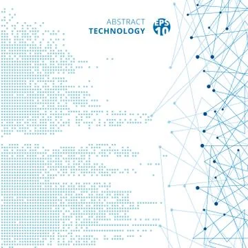 Abstract technology digital data square blue pattern pixel with lines connect Stock Illustration