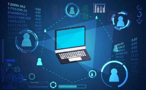 Abstract technology digital link network connection, laptop link ui futuristi 스톡 일러스트