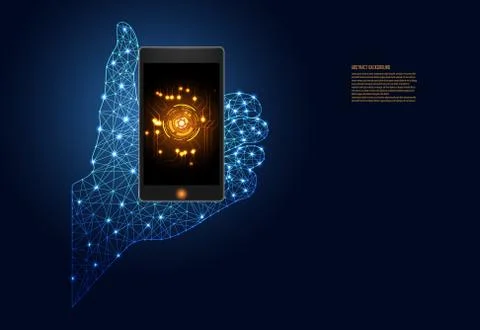 Abstract technology digital low poly futuristic wireframe concept hand digita Illustrazione stock