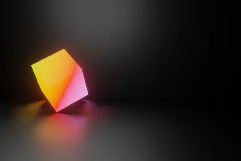 Abstract technology digital neon colourful glowing box or cube background 3D Stock Illustration