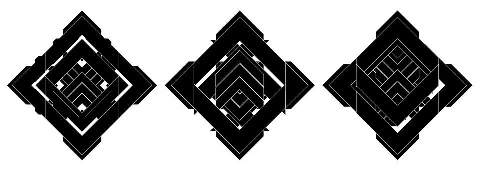 Abstract technology digital sci-fi element set. Black isolated futuristic shapes Stock Illustration