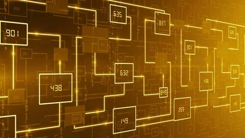 Abstract technology electronic circuit with number background LOOP Yellow Video stock 71280715