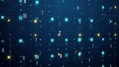 Abstract technology floating code number digital grid motion background loop  Stock Illustration