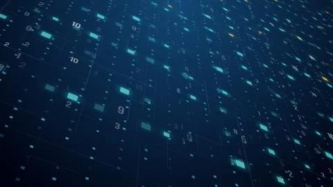 Abstract technology floating code number digital grid motion background loop  Illustrazione stock