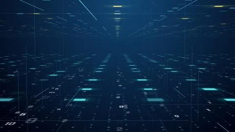 Abstract technology floating code number digital grid motion background loop  Stock Illustration