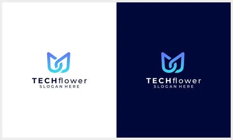 Abstract technology with flower symbol logo concept template Stock Illustration