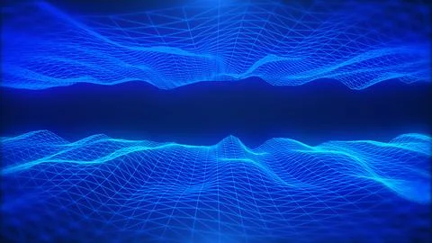 Abstract technology futuristic blue dynamic wave data flowing landscape Illustrazione stock